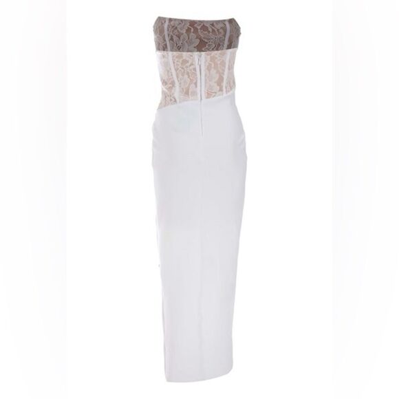 NWT $220 Elliatt Carsyn Strapless Bodycon‎ Cocktail Dress nude white corset midi - Picture 5 of 11